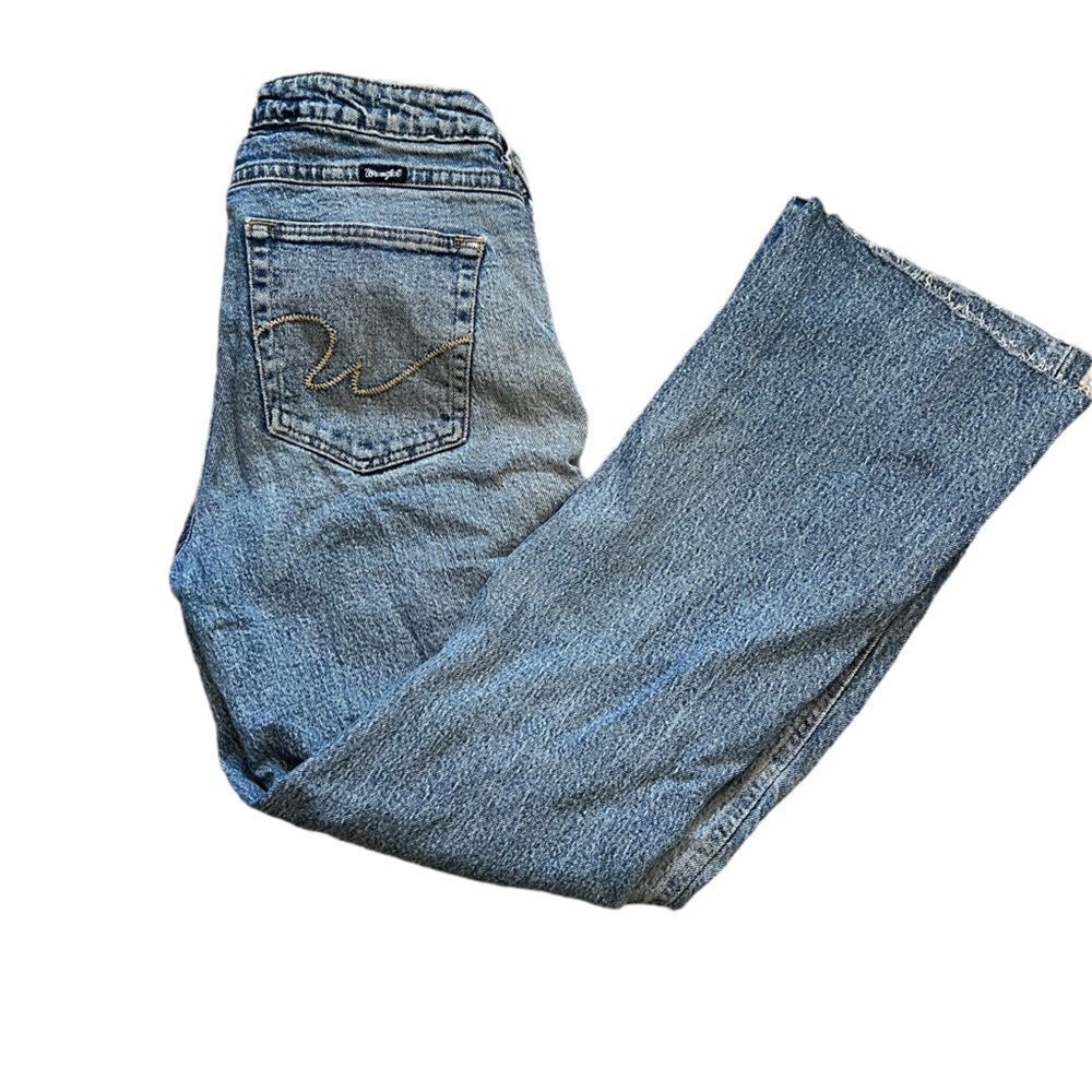 WRANGLER Acid Wash Distressed Mid Rise Straight Leg Denim Jean 5